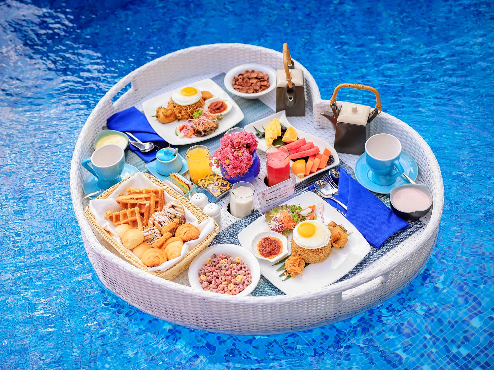 Floating Breakfast at Pantai Indah Lagoi Bintan Private Villa