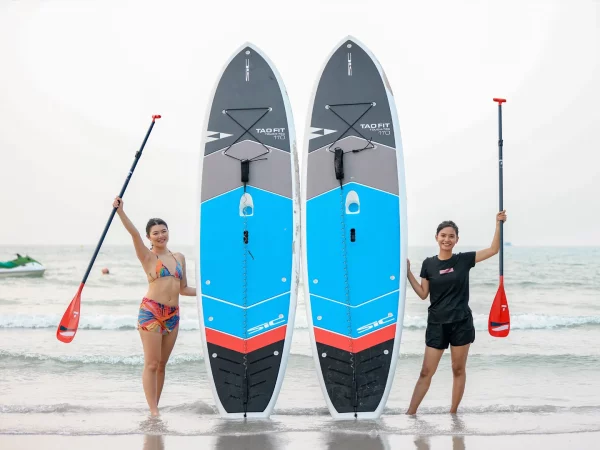 Stand up paddle standing on the beach