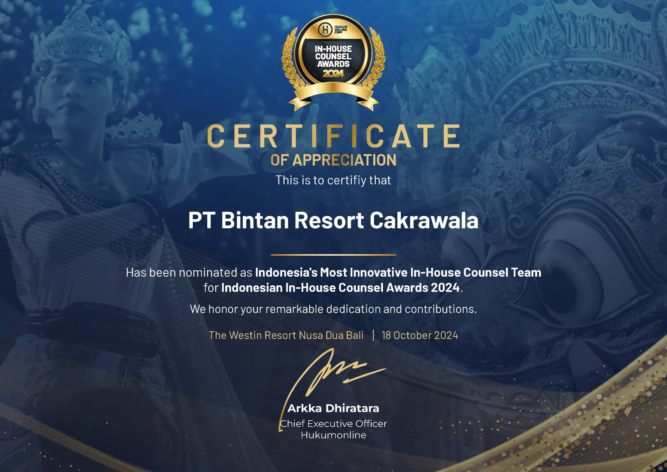 Bintan Resorts’ Legal Team Named 2024 Indonesian In-House Counsel Award Finalist for Innovation